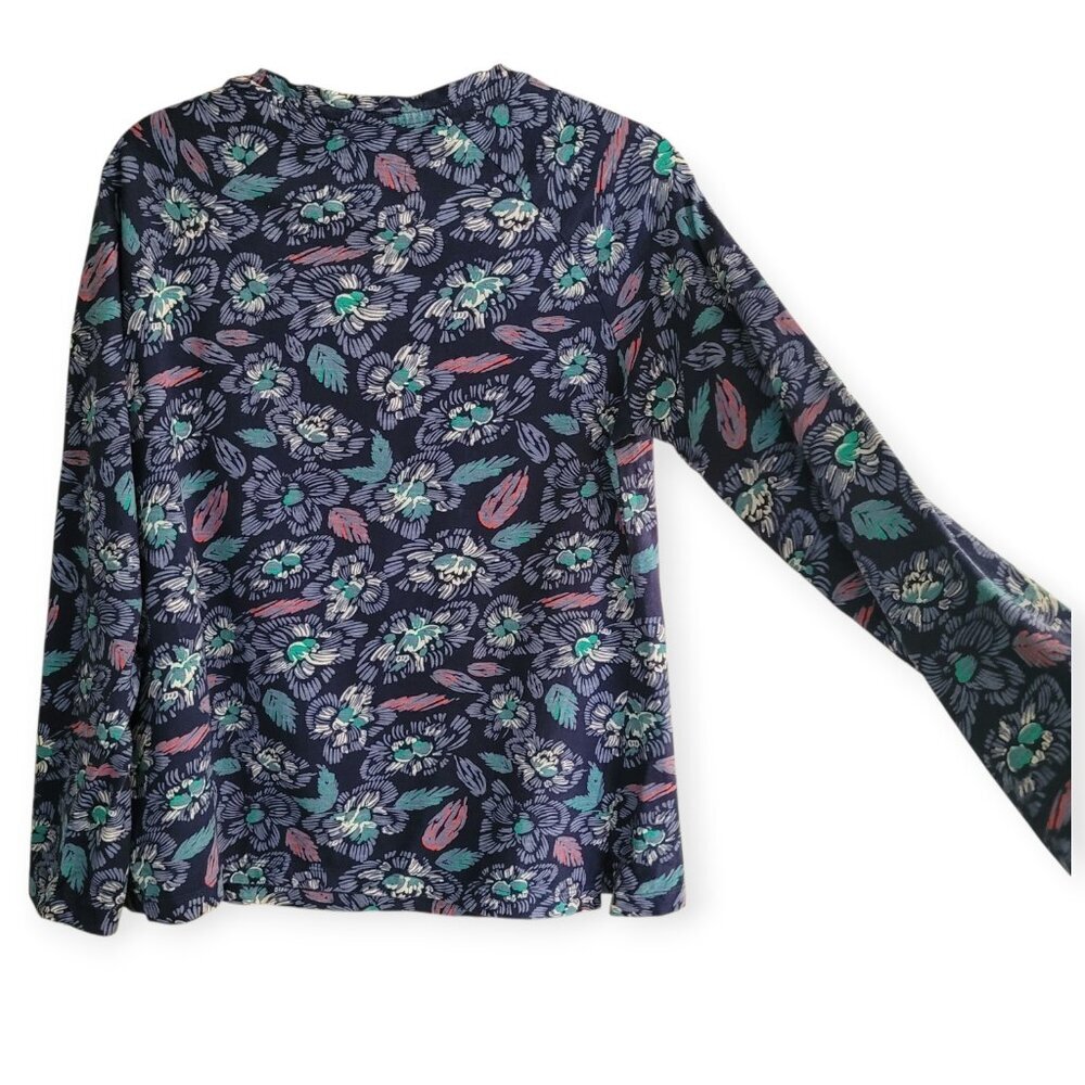 Weird Fish Blue Green Floral Cotton Long Sleeve Scoop Neck Tee UK 8 US 4 Relaxed - Picture 3 of 13